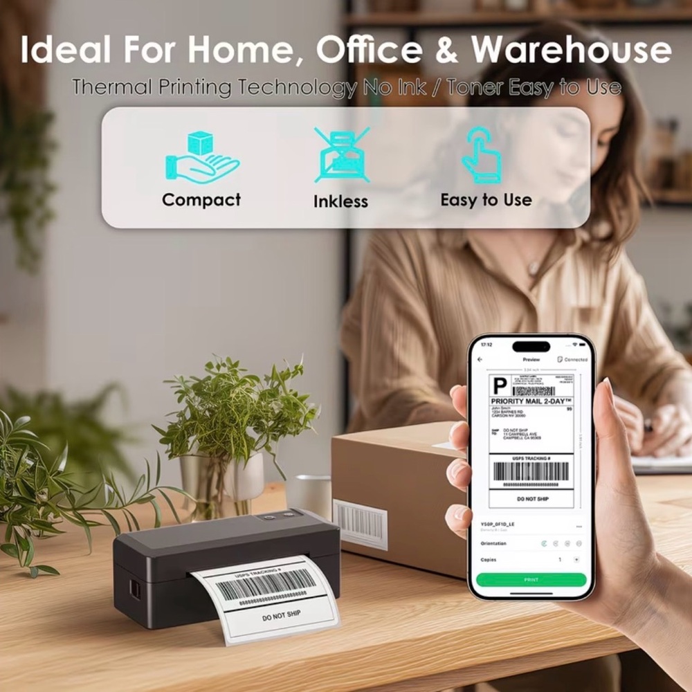 Portable Wireless Thermal Label Printer Compact Desktop Shipping & Mailing 4x6 - Picture 3 of 7